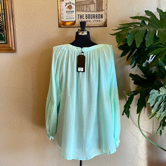 Adorable Mint Boho Puffed Sleeve Blouse - Picture 3 of 8